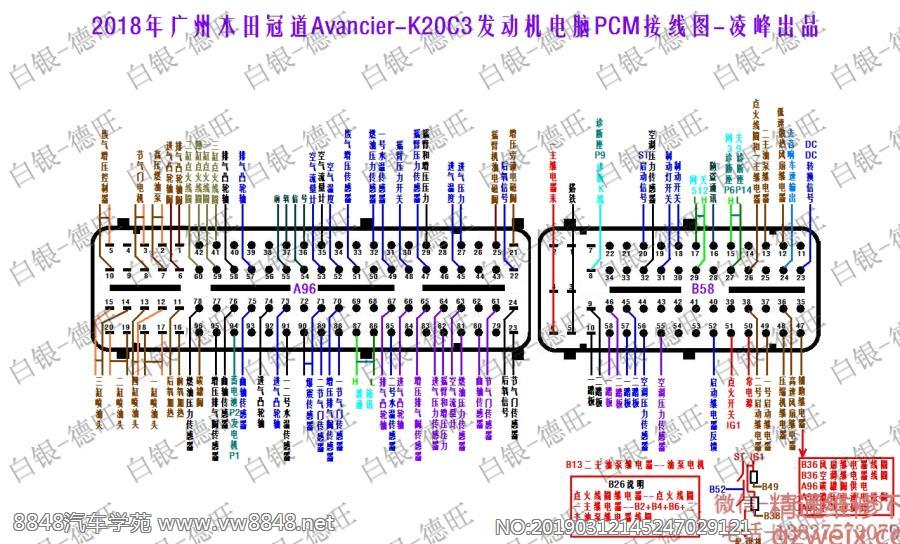 2018年广州本田冠道Avancier-K20C3发动机电脑PCM接线图
